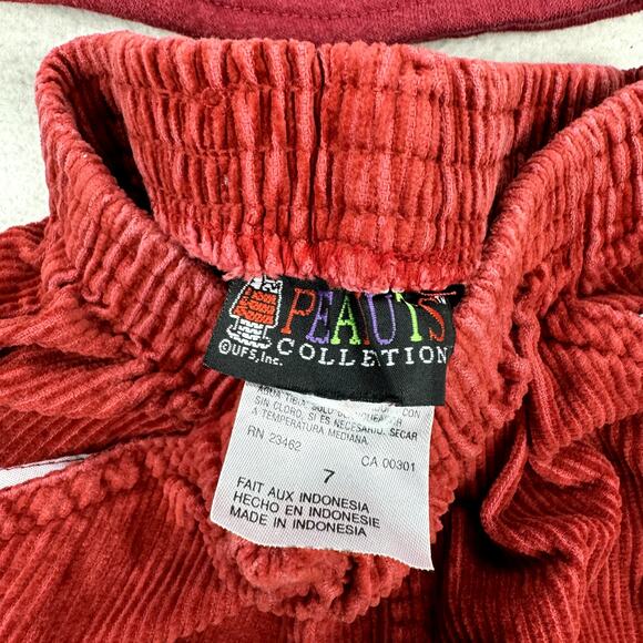 Vintage Peanuts Outfit Size 7 Red Black Sweatshirt Corduroy Pants Snoopy Cartoon - Picture 10 of 12